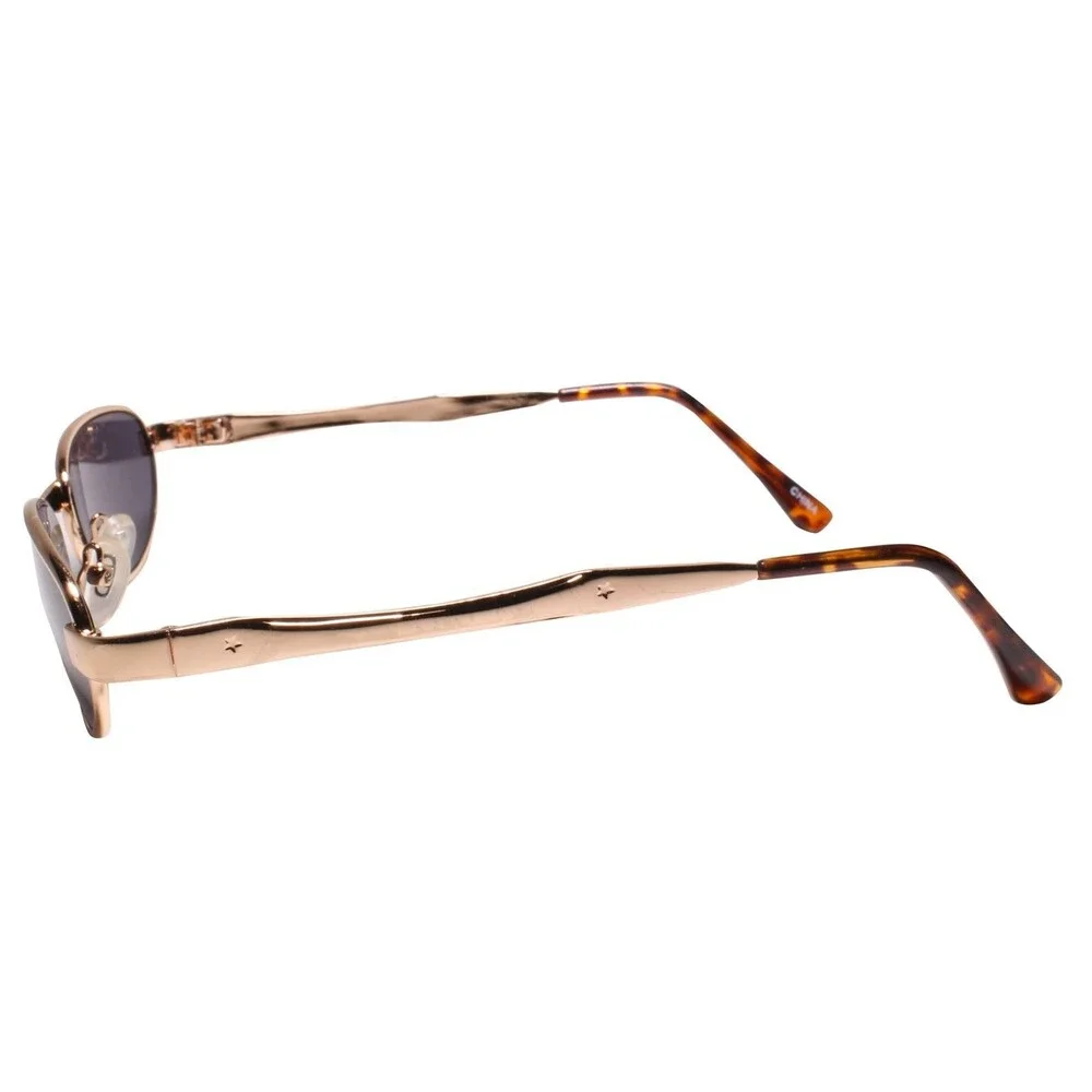 Mens Retro 80s Vintage Narrow Rectangular Gold Metal Frame Sunglasses